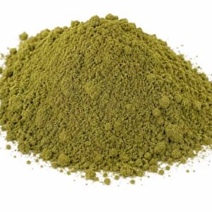 San Pedro Cactus Powder (Echinopsis pachanoi) finely ground botanical powder on a white background
